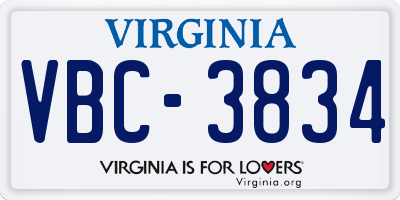 VA license plate VBC3834