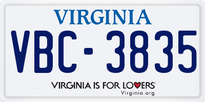 VA license plate VBC3835