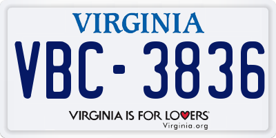 VA license plate VBC3836