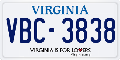 VA license plate VBC3838
