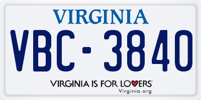 VA license plate VBC3840