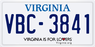 VA license plate VBC3841