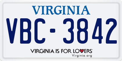 VA license plate VBC3842