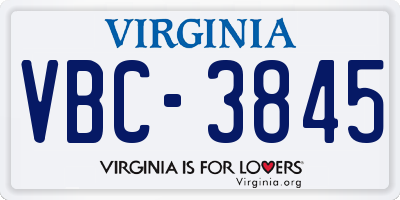 VA license plate VBC3845