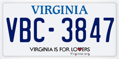 VA license plate VBC3847
