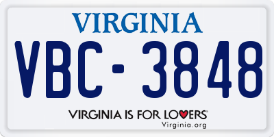 VA license plate VBC3848