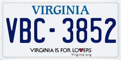 VA license plate VBC3852
