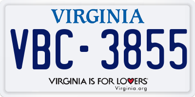 VA license plate VBC3855