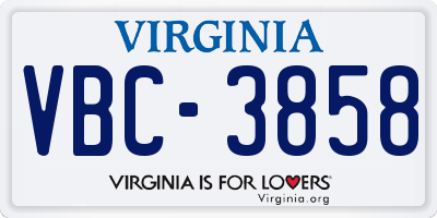 VA license plate VBC3858