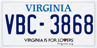 VA license plate VBC3868