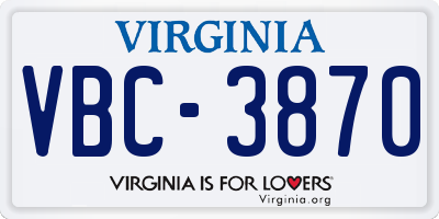 VA license plate VBC3870