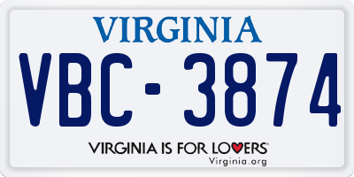 VA license plate VBC3874