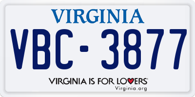 VA license plate VBC3877