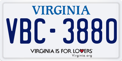 VA license plate VBC3880