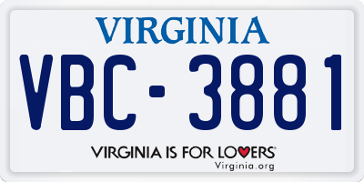 VA license plate VBC3881