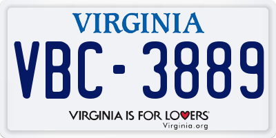VA license plate VBC3889