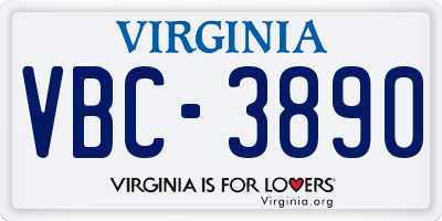 VA license plate VBC3890