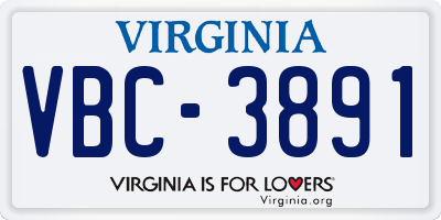 VA license plate VBC3891