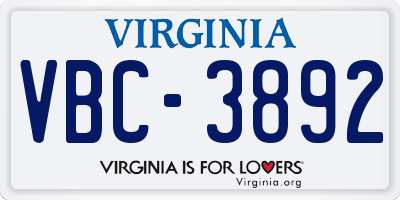 VA license plate VBC3892