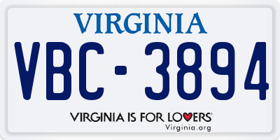 VA license plate VBC3894