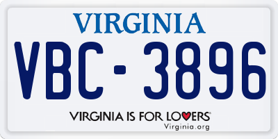 VA license plate VBC3896