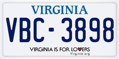 VA license plate VBC3898