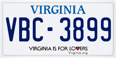 VA license plate VBC3899