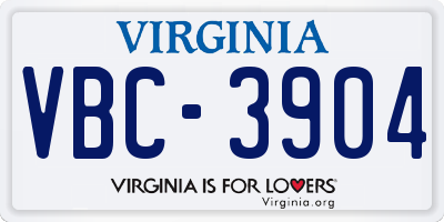 VA license plate VBC3904
