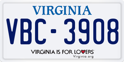 VA license plate VBC3908