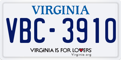 VA license plate VBC3910
