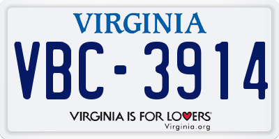 VA license plate VBC3914