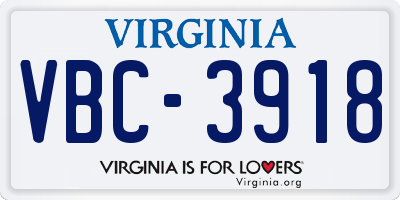 VA license plate VBC3918
