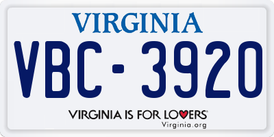 VA license plate VBC3920