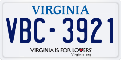 VA license plate VBC3921