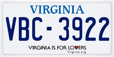 VA license plate VBC3922