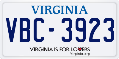 VA license plate VBC3923