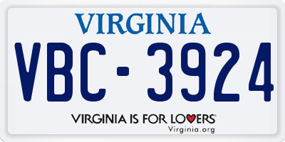 VA license plate VBC3924