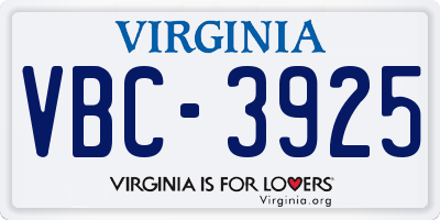 VA license plate VBC3925