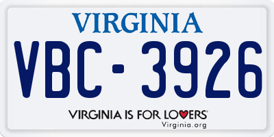 VA license plate VBC3926