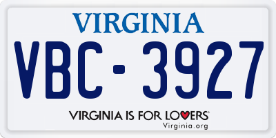 VA license plate VBC3927