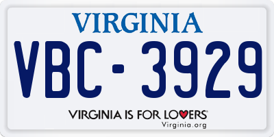 VA license plate VBC3929