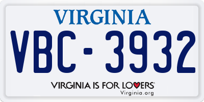 VA license plate VBC3932