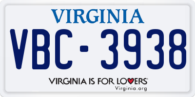 VA license plate VBC3938