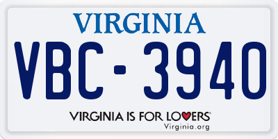 VA license plate VBC3940