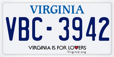 VA license plate VBC3942