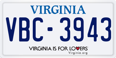 VA license plate VBC3943