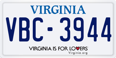 VA license plate VBC3944