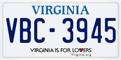 VA license plate VBC3945