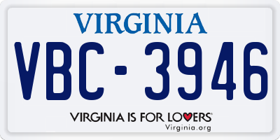 VA license plate VBC3946