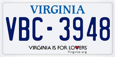 VA license plate VBC3948